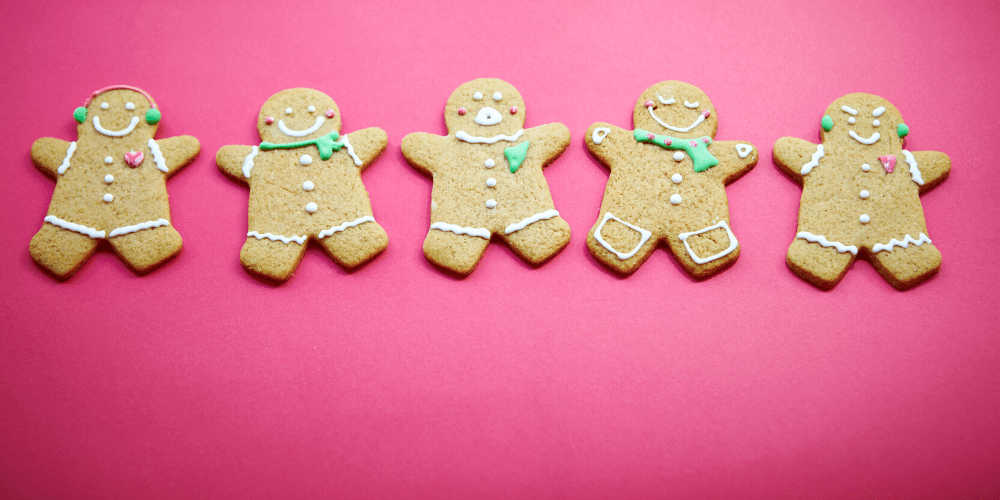 Gingerbread cookies in a row