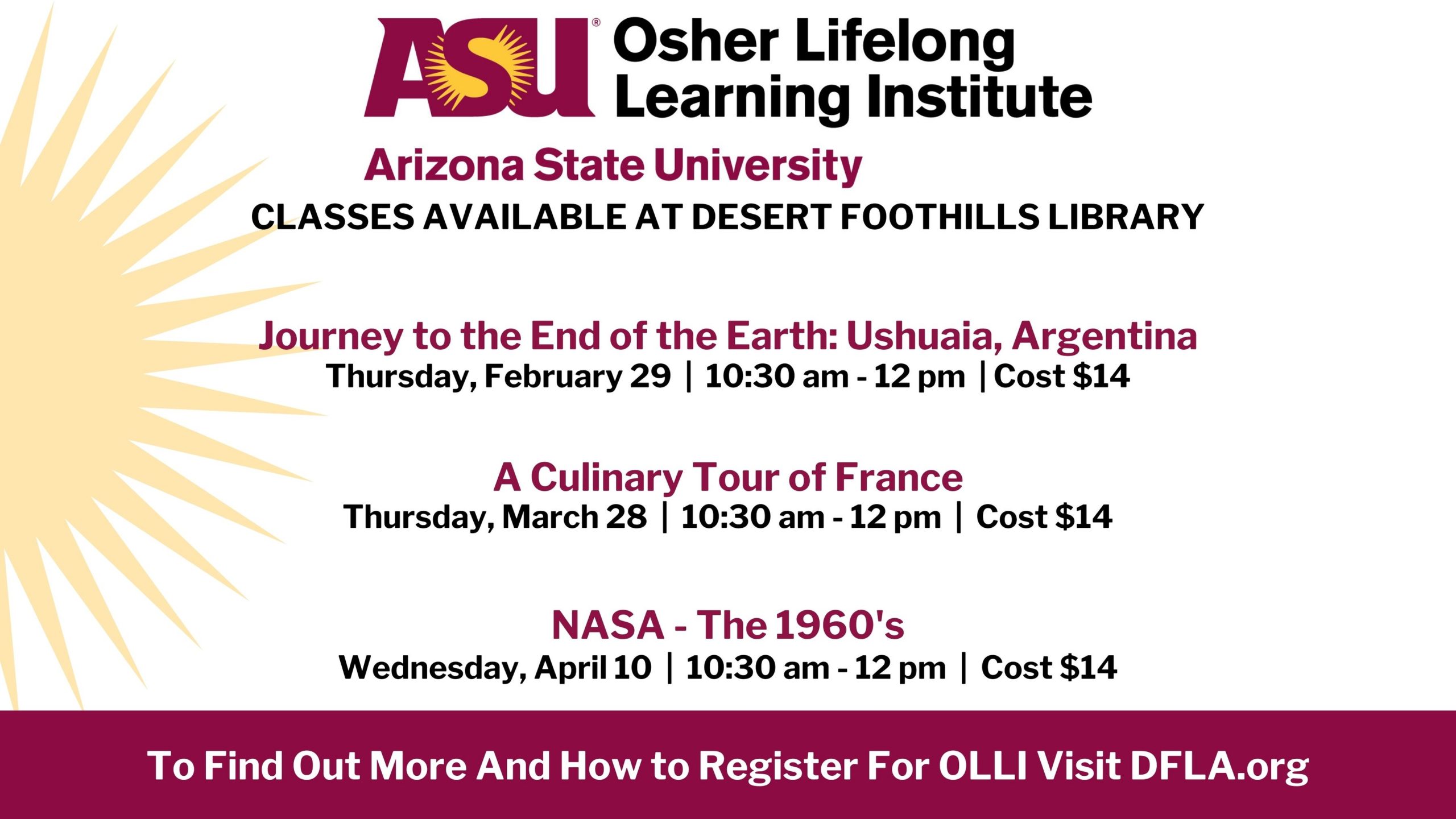 Osher lifelong Learning Institute classes at the desert foothills library