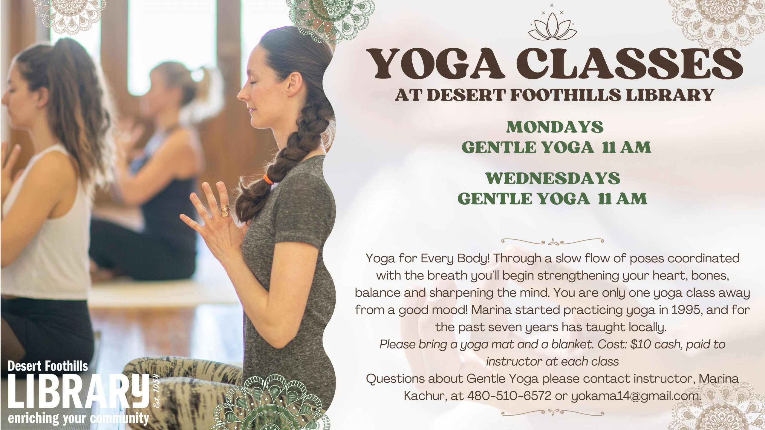 Yoga classes at the desert foothills library