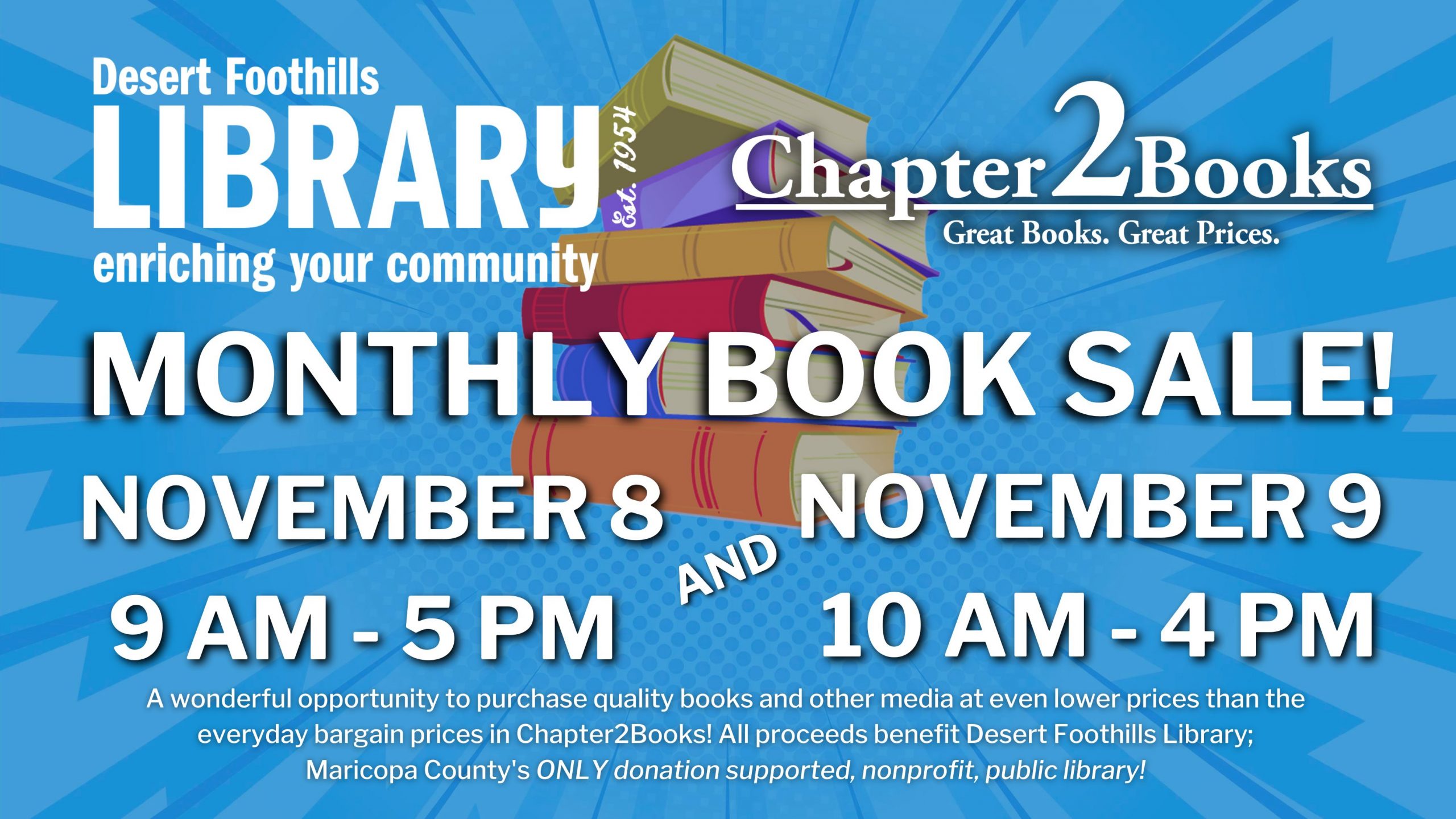 Monthly book sale at the desert foothills library in cave creek