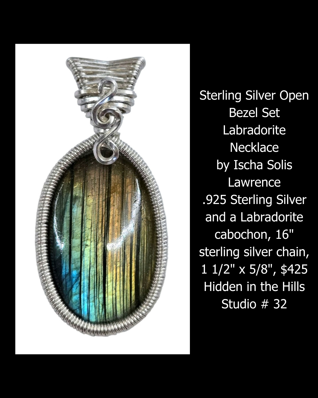Sterling Silver Open Bezel Set Labradorite Necklace by Ischa Solis Lawrence